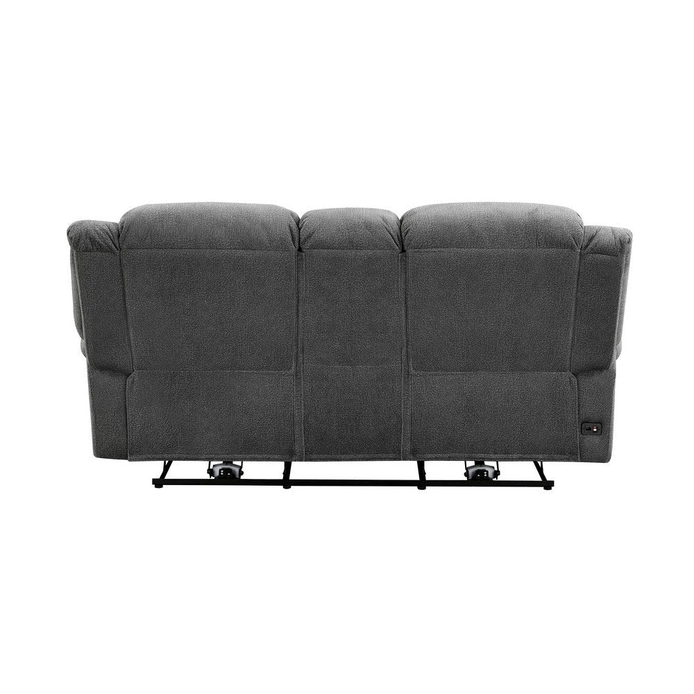 Ben 76 Inch Power Double Recliner Loveseat Gray Microfiber Console Cupholders By Casagear Home BM315174