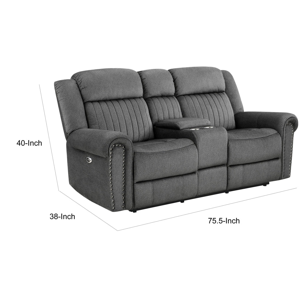 Ben 76 Inch Power Double Recliner Loveseat Gray Microfiber Console Cupholders By Casagear Home BM315174