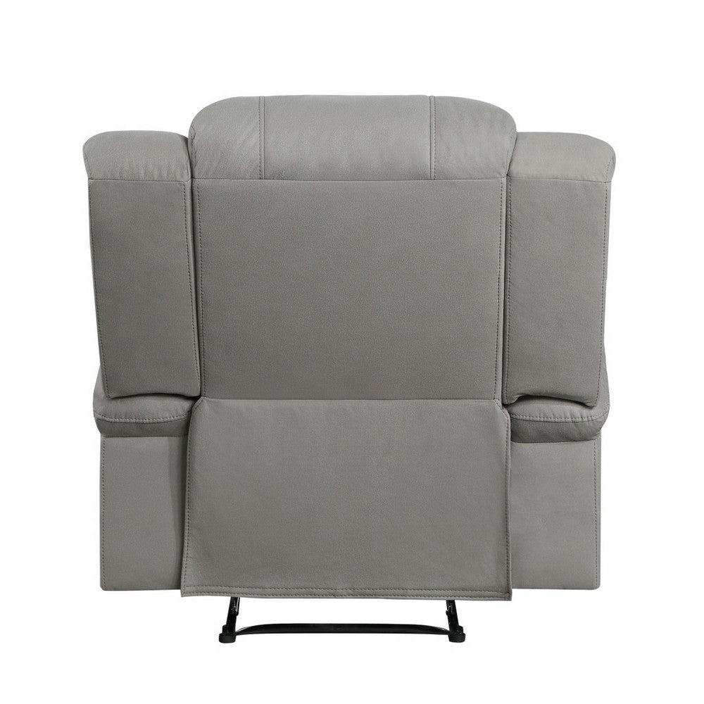 Kate 37 Inch Manual Recliner Chair Cushions Gray Microfiber Solid Wood By Casagear Home BM315177