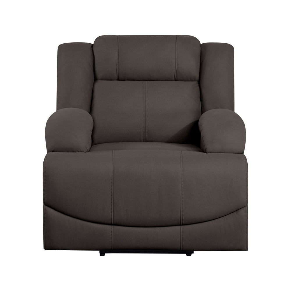 Kate 37 Inch Power Recliner Chair USB Brown Microfiber Solid Wood By Casagear Home BM315178