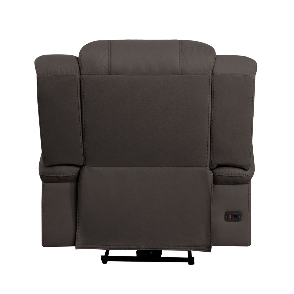 Kate 37 Inch Power Recliner Chair USB Brown Microfiber Solid Wood By Casagear Home BM315178