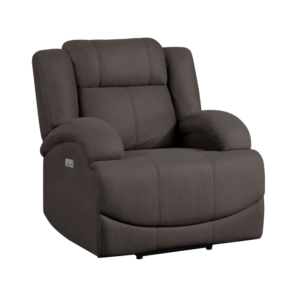 Kate 37 Inch Power Recliner Chair USB Brown Microfiber Solid Wood By Casagear Home BM315178