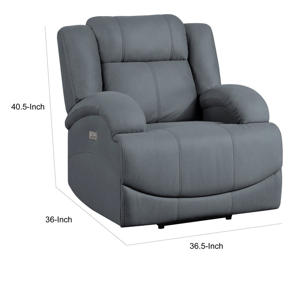 Kate 37 Inch Power Recliner Chair USB Blue Microfiber Solid Wood By Casagear Home BM315179