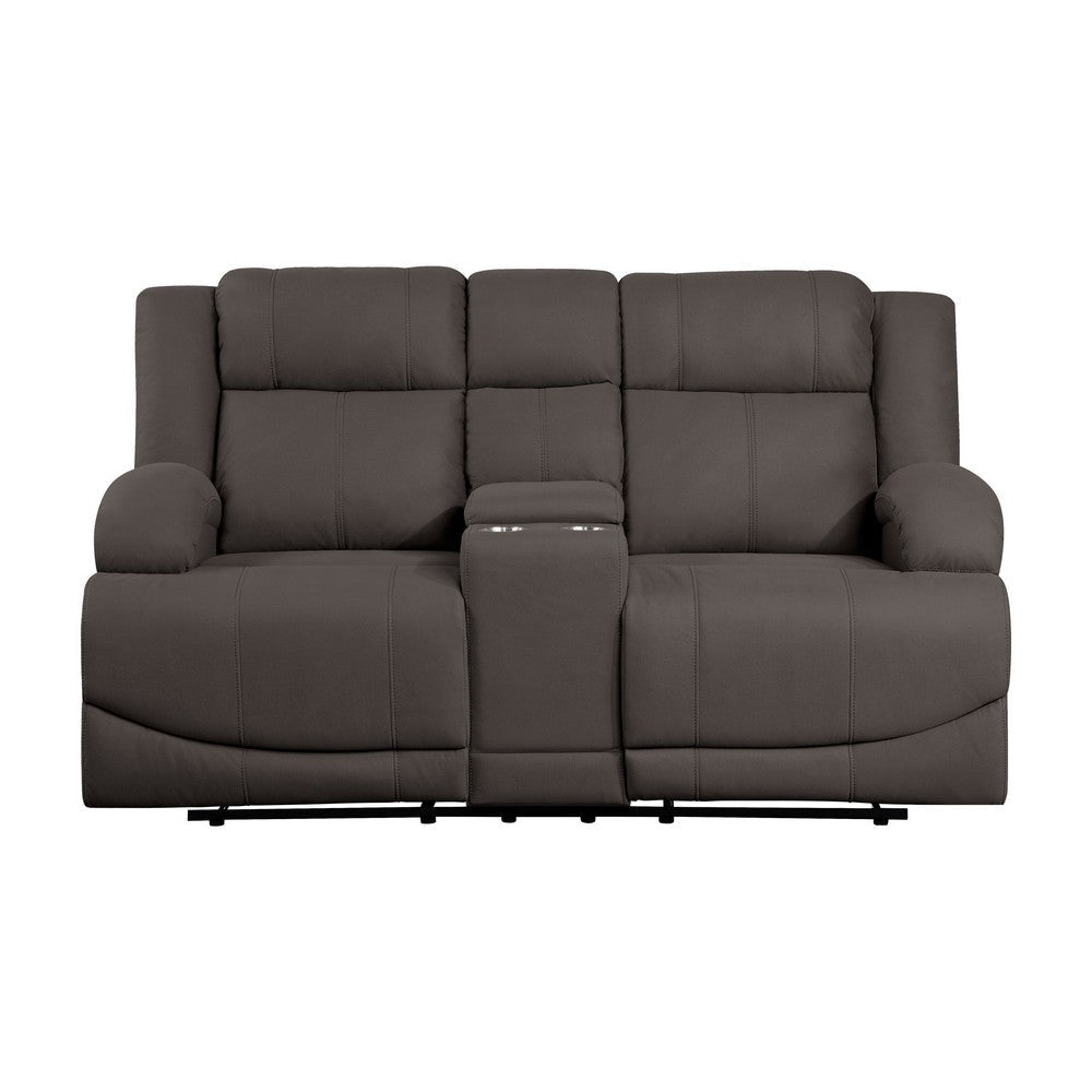 Kate 71 Inch Double Manual Recliner Loveseat Center Console Brown Fabric By Casagear Home BM315181