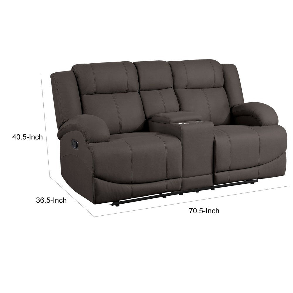 Kate 71 Inch Double Manual Recliner Loveseat Center Console Brown Fabric By Casagear Home BM315181