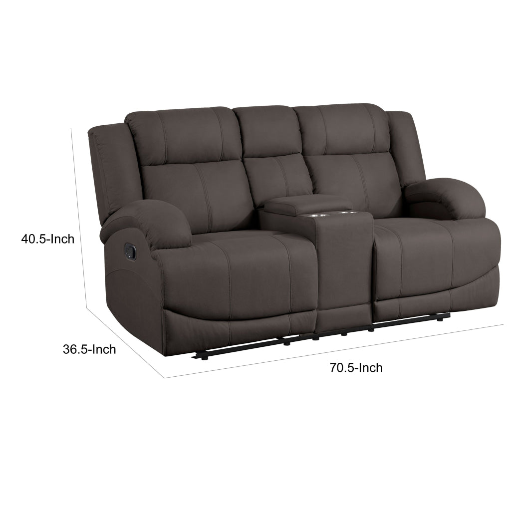 Kate 71 Inch Double Manual Recliner Loveseat Center Console Brown Fabric By Casagear Home BM315181