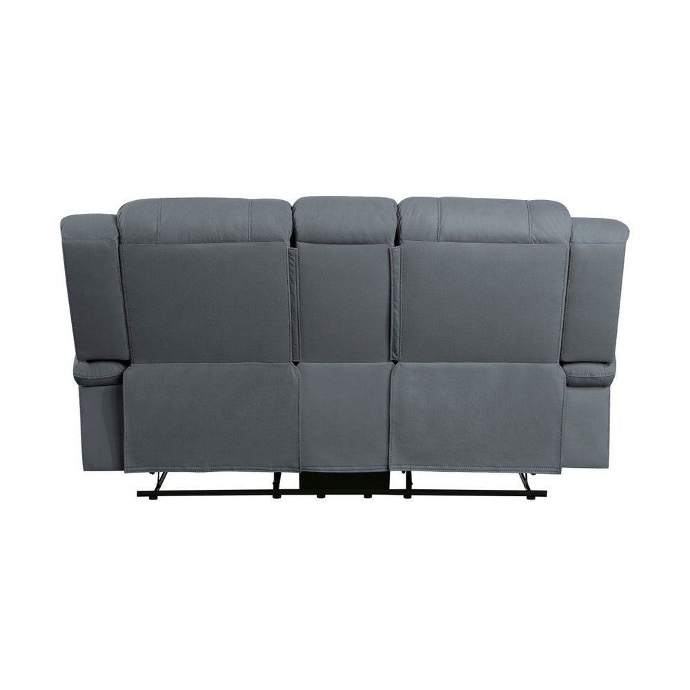 Kate 71 Inch Double Manual Recliner Loveseat Center Console Blue Fabric By Casagear Home BM315182