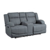 Kate 71 Inch Double Manual Recliner Loveseat, Center Console, Blue Fabric By Casagear Home