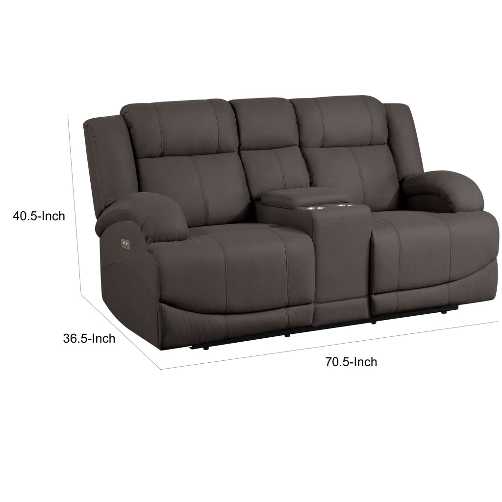 Kate 71 Inch Power Double Recliner Loveseat Center Console USB Brown By Casagear Home BM315183