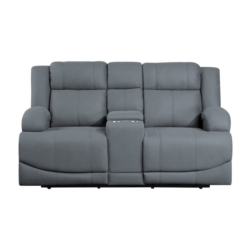 Kate 71 Inch Power Double Recliner Loveseat Center Console USB Blue By Casagear Home BM315184