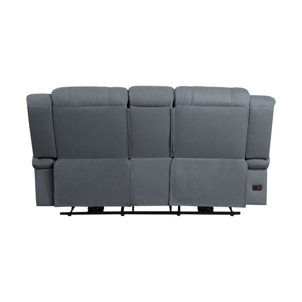 Kate 71 Inch Power Double Recliner Loveseat Center Console USB Blue By Casagear Home BM315184