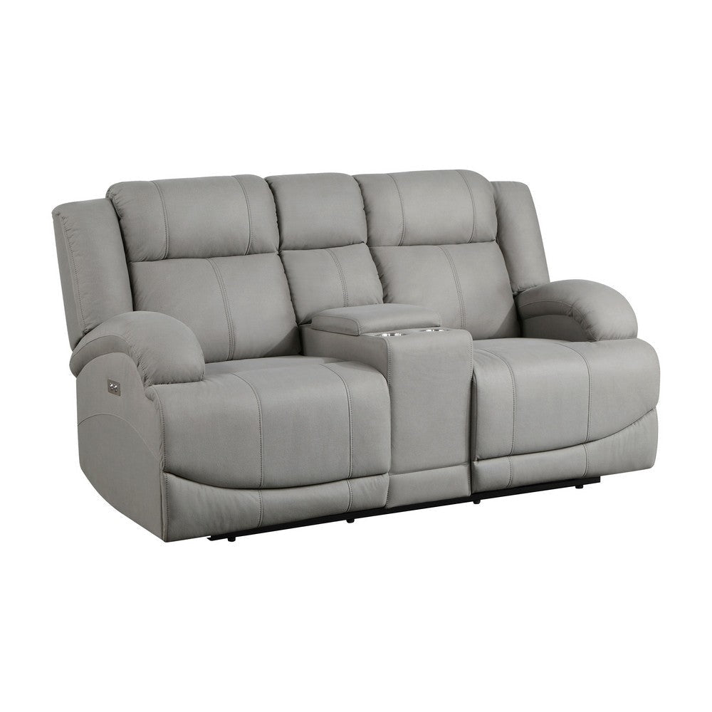 Kate 71 Inch Power Double Recliner Loveseat, Center Console, USB, Gray By Casagear Home