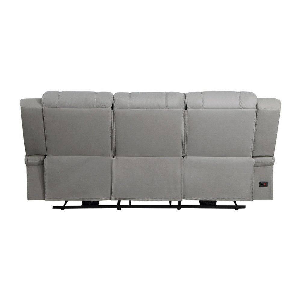 Kate 82 Inch Power Double Recliner Sofa USB Ports Gray Microfiber Wood By Casagear Home BM315188