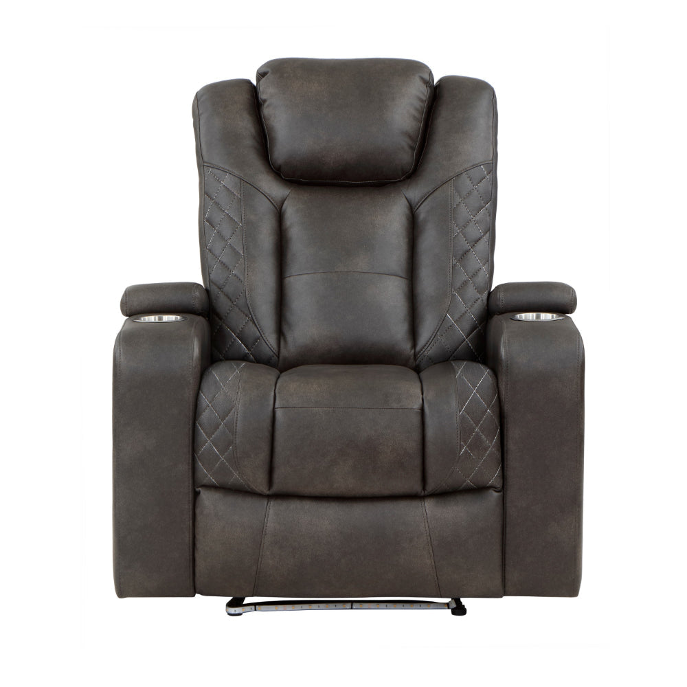 Mia 40 Inch Power Recliner Chair Gray Faux Leather LED USB Cupholders By Casagear Home BM315193