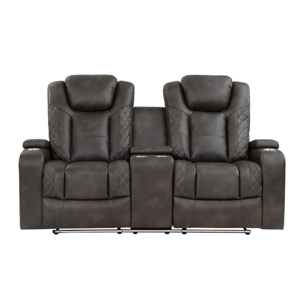 Mia 72 Inch Power Double Recliner Loveseat Gray Faux Leather LED USB By Casagear Home BM315194