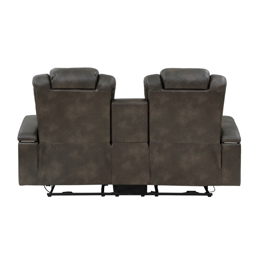 Mia 72 Inch Power Double Recliner Loveseat Gray Faux Leather LED USB By Casagear Home BM315194