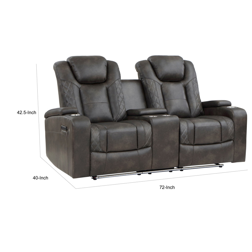 Mia 72 Inch Power Double Recliner Loveseat Gray Faux Leather LED USB By Casagear Home BM315194