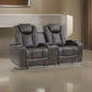 Mia 72 Inch Power Double Recliner Loveseat, Gray Faux Leather, LED, USB By Casagear Home