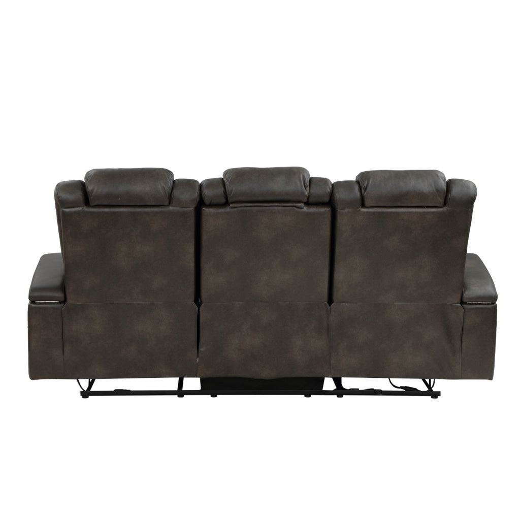 Mia 83 Inch Power Double Recliner Sofa Gray Faux Leather USB Drop Table By Casagear Home BM315195