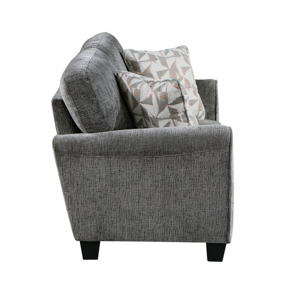 Lucy 63 Inch Loveseat Gray Chenille 2 Pillows Soft Cushions Solid Wood By Casagear Home BM315197