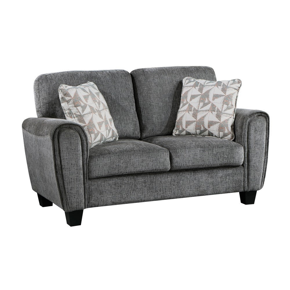 Lucy 63 Inch Loveseat, Gray Chenille, 2 Pillows, Soft Cushions, Solid Wood By Casagear Home