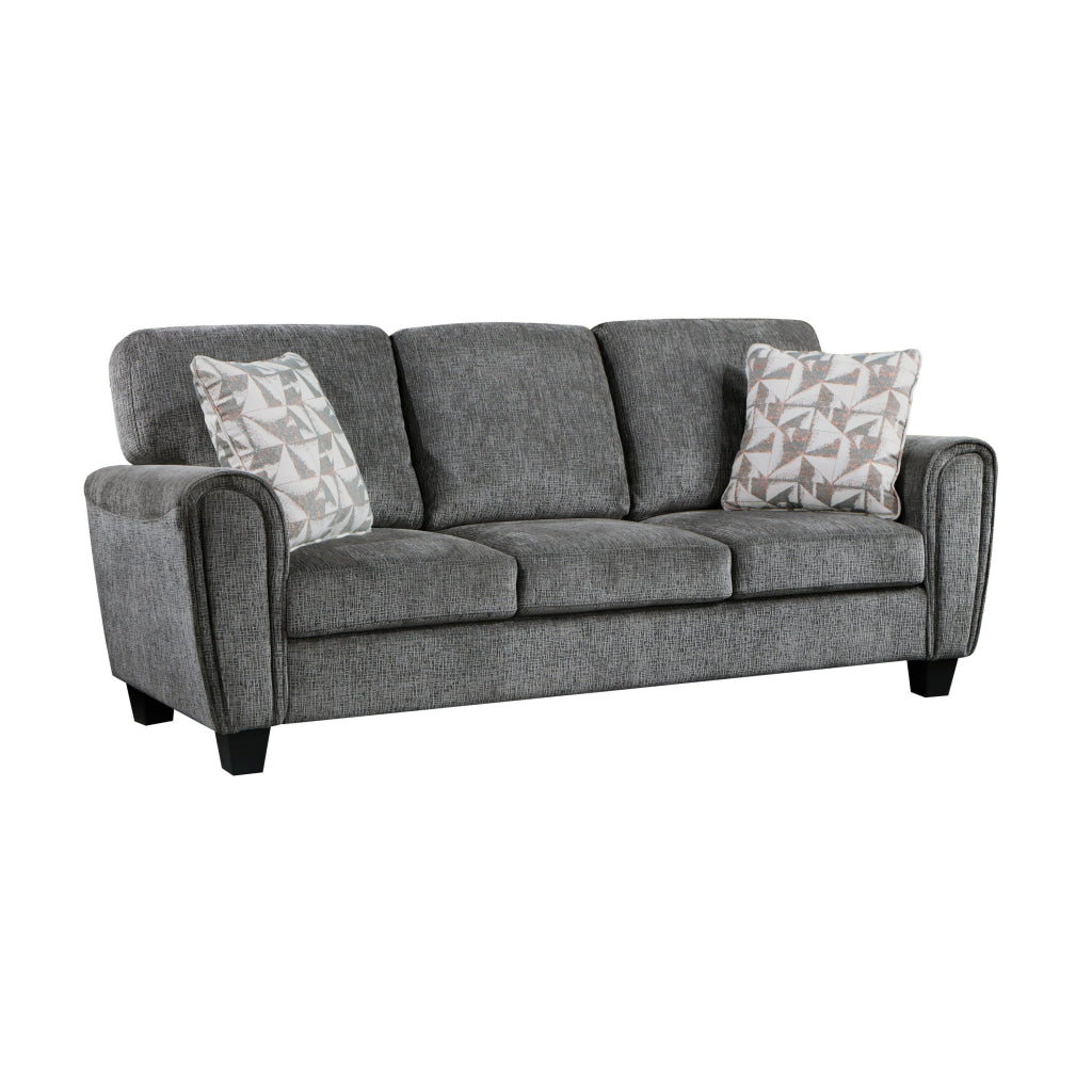 Lucy 85 Inch Sofa Gray Chenille 2 Pillows Soft Cushions Solid Wood By Casagear Home BM315198