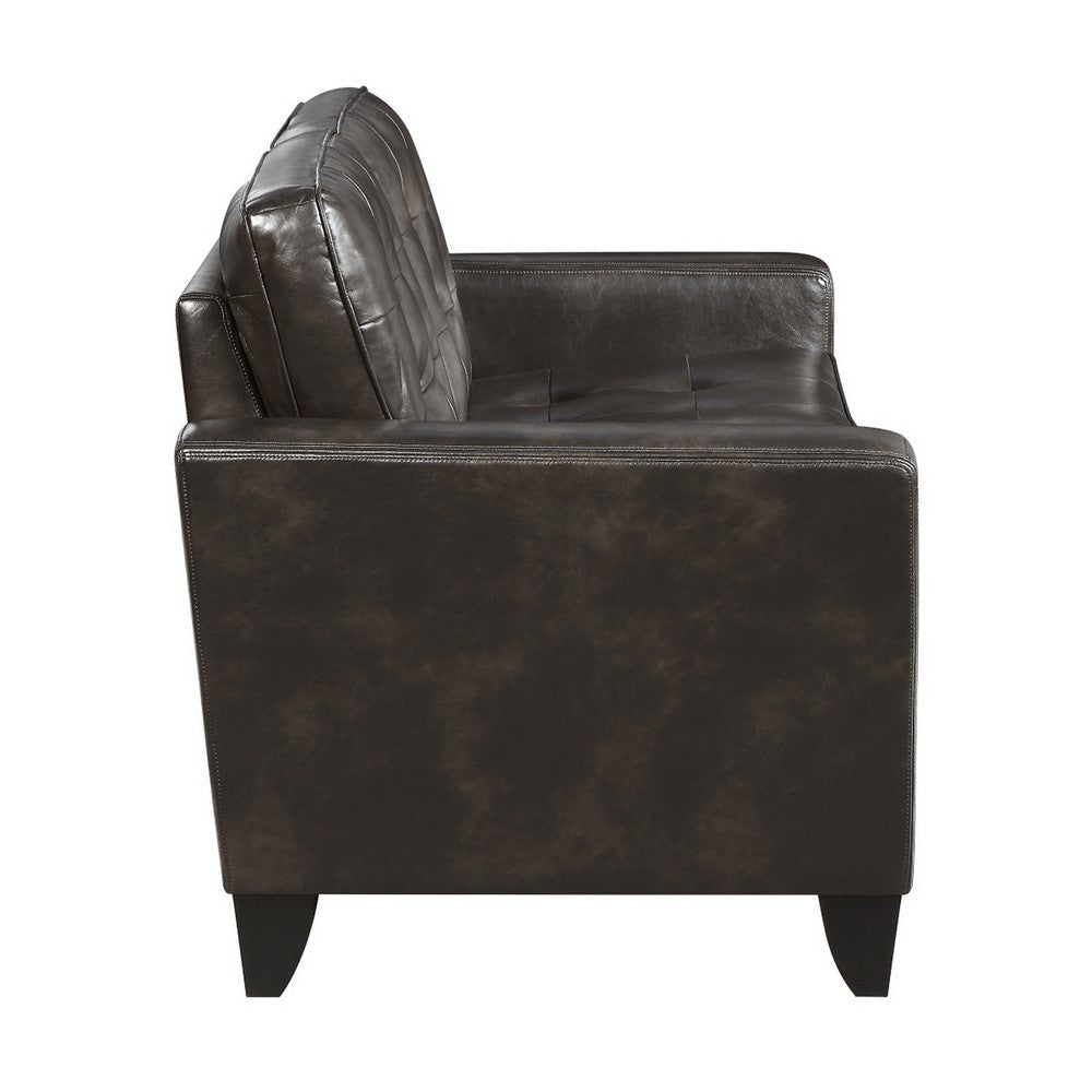 Evan 60 Inch Loveseat Brown Faux Leather Button Tufting Solid Wood By Casagear Home BM315199