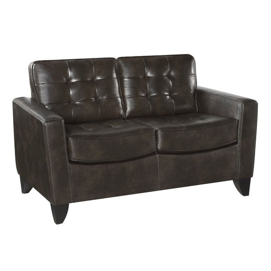 Evan 60 Inch Loveseat, Brown Faux Leather, Button Tufting, Solid Wood By Casagear Home