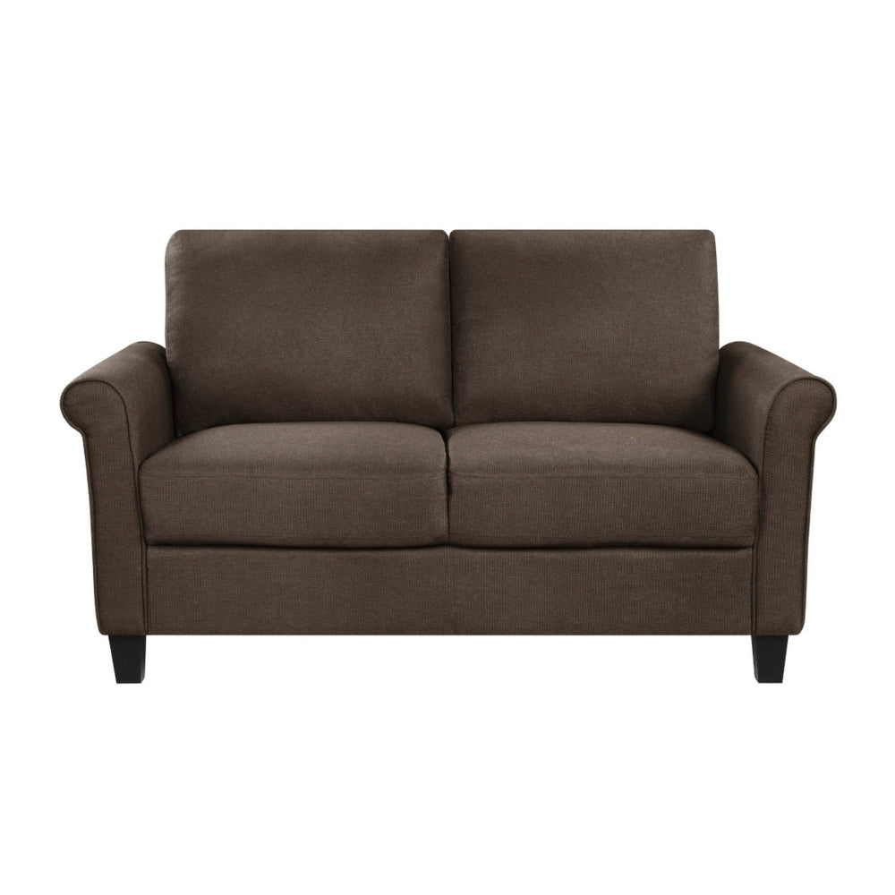 Nora 58 Inch Loveseat Brown Polyester Cushions Rolled Arms Solid Wood By Casagear Home BM315201