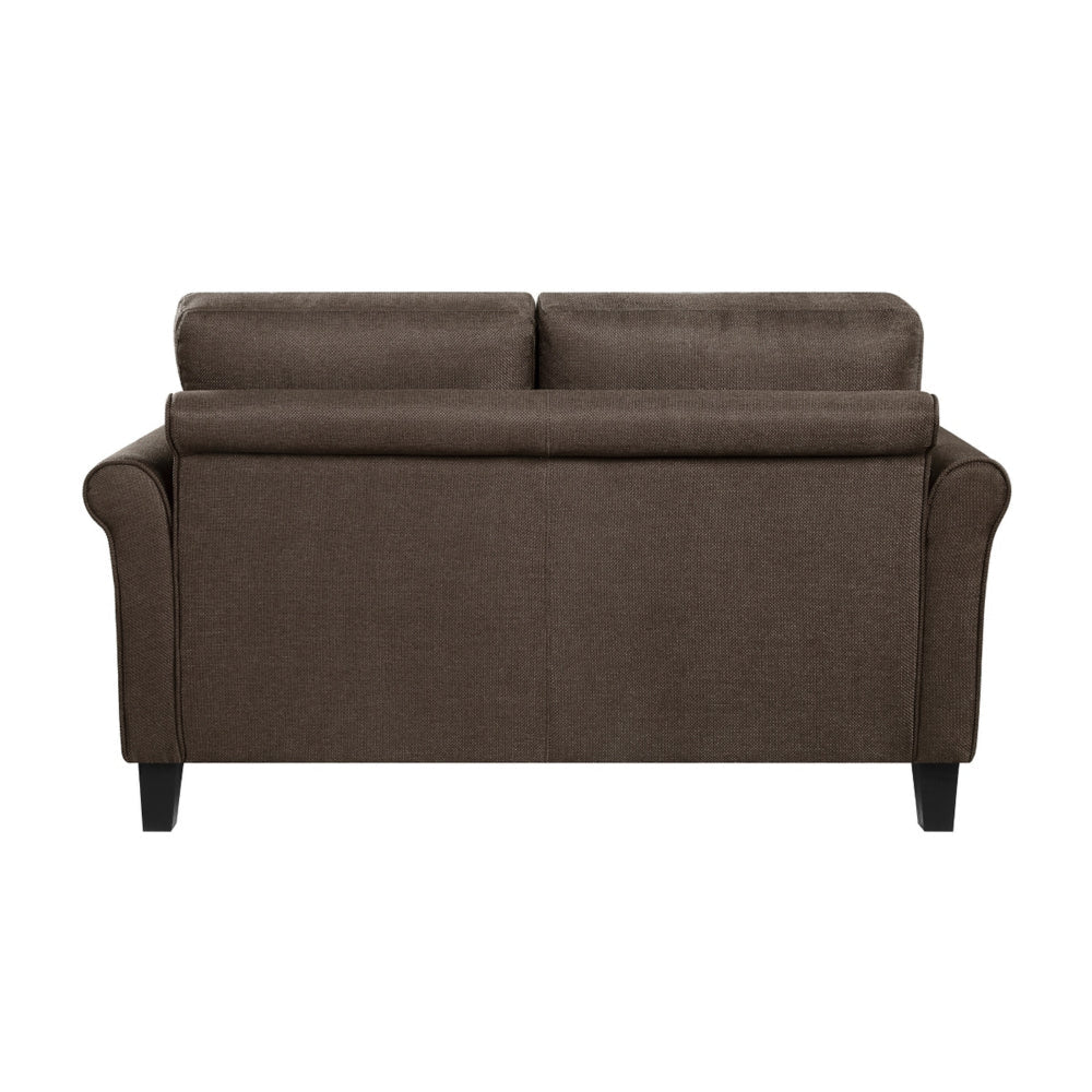 Nora 58 Inch Loveseat Brown Polyester Cushions Rolled Arms Solid Wood By Casagear Home BM315201