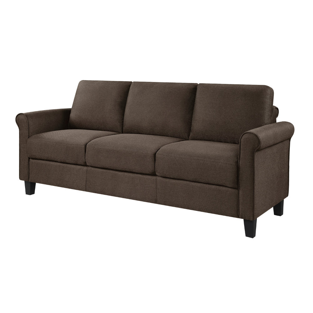 Nora 79 Inch Sofa Brown Polyester Soft Cushions Rolled Arms Solid Wood By Casagear Home BM315202