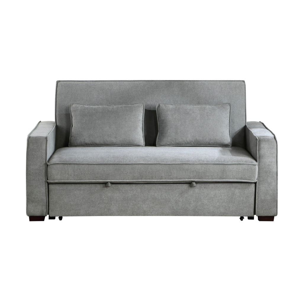 Malti 77 Inch Sofa with Pull Out Bed Gray Polyester 2 Pillows Solid Wood By Casagear Home BM315204