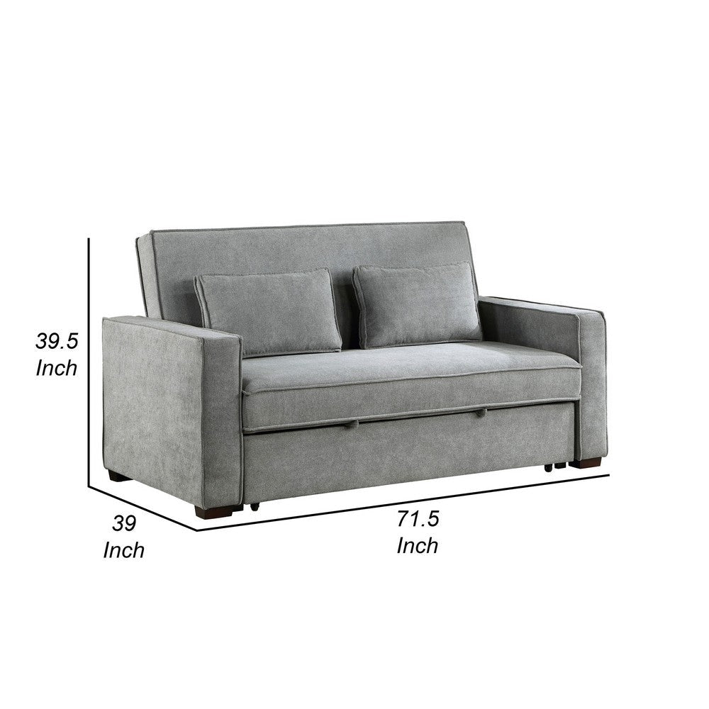 Malti 77 Inch Sofa with Pull Out Bed Gray Polyester 2 Pillows Solid Wood By Casagear Home BM315204