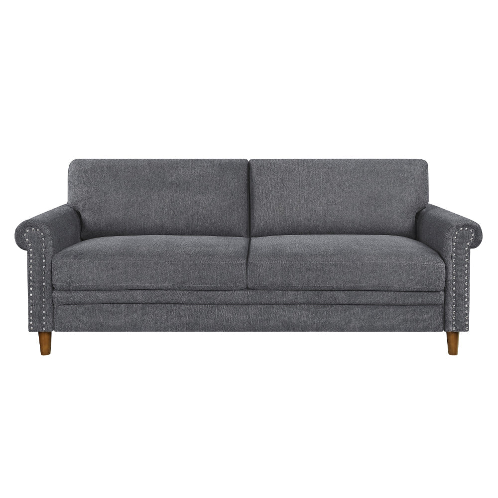 Ruby 80 Inch Sofa Gray Polyester Soft Cushions Nailhead Trim Solid Wood By Casagear Home BM315206