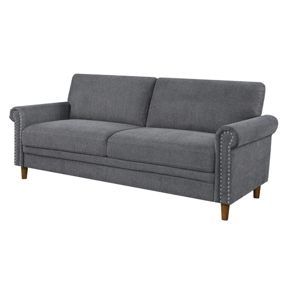 Ruby 80 Inch Sofa Gray Polyester Soft Cushions Nailhead Trim Solid Wood By Casagear Home BM315206