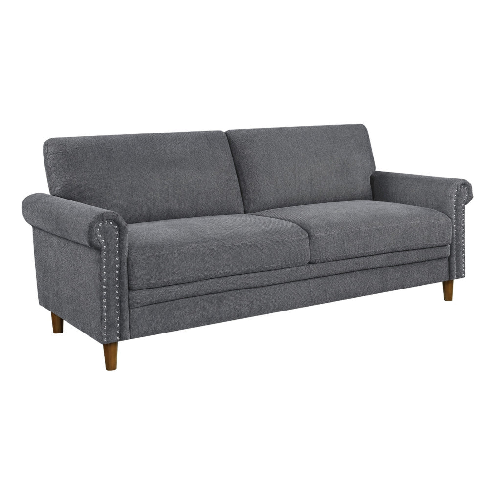 Ruby 80 Inch Sofa, Gray Polyester, Soft Cushions, Nailhead Trim, Solid Wood By Casagear Home