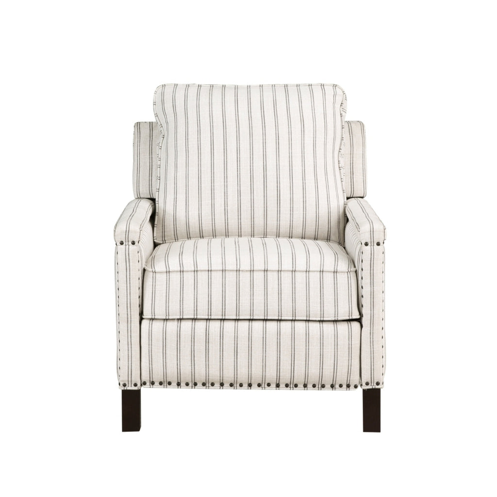 Claire 34 Inch Accent Chair Push Recliner Beige Gray Polyester Pinstripes By Casagear Home BM315209