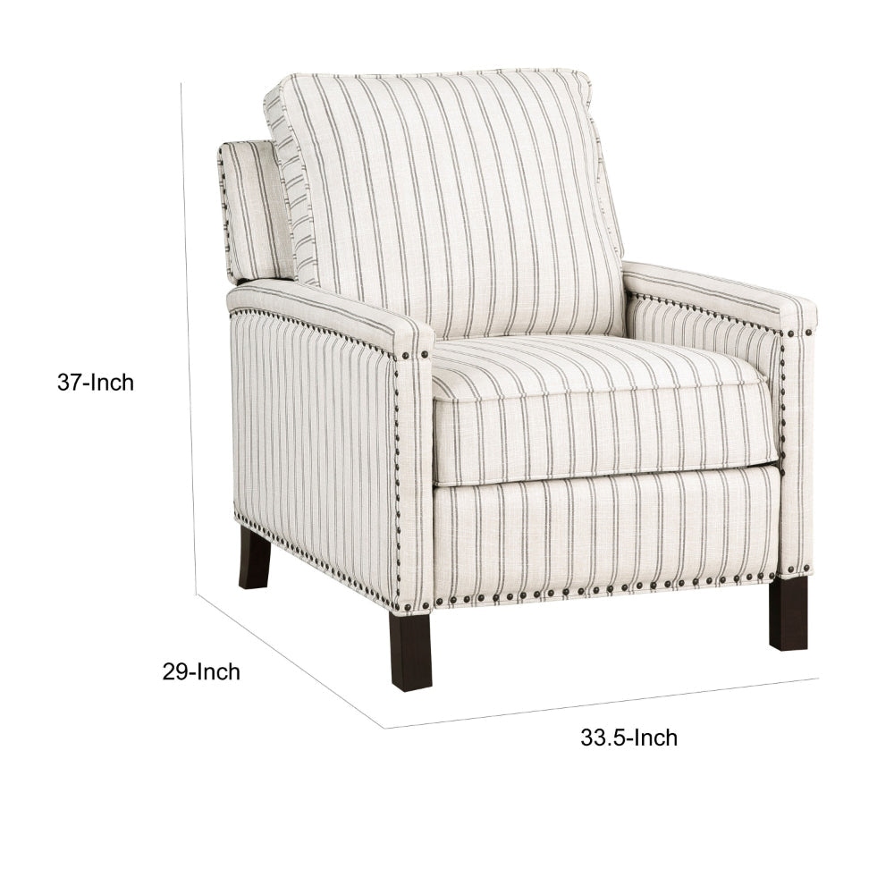 Claire 34 Inch Accent Chair Push Recliner Beige Gray Polyester Pinstripes By Casagear Home BM315209