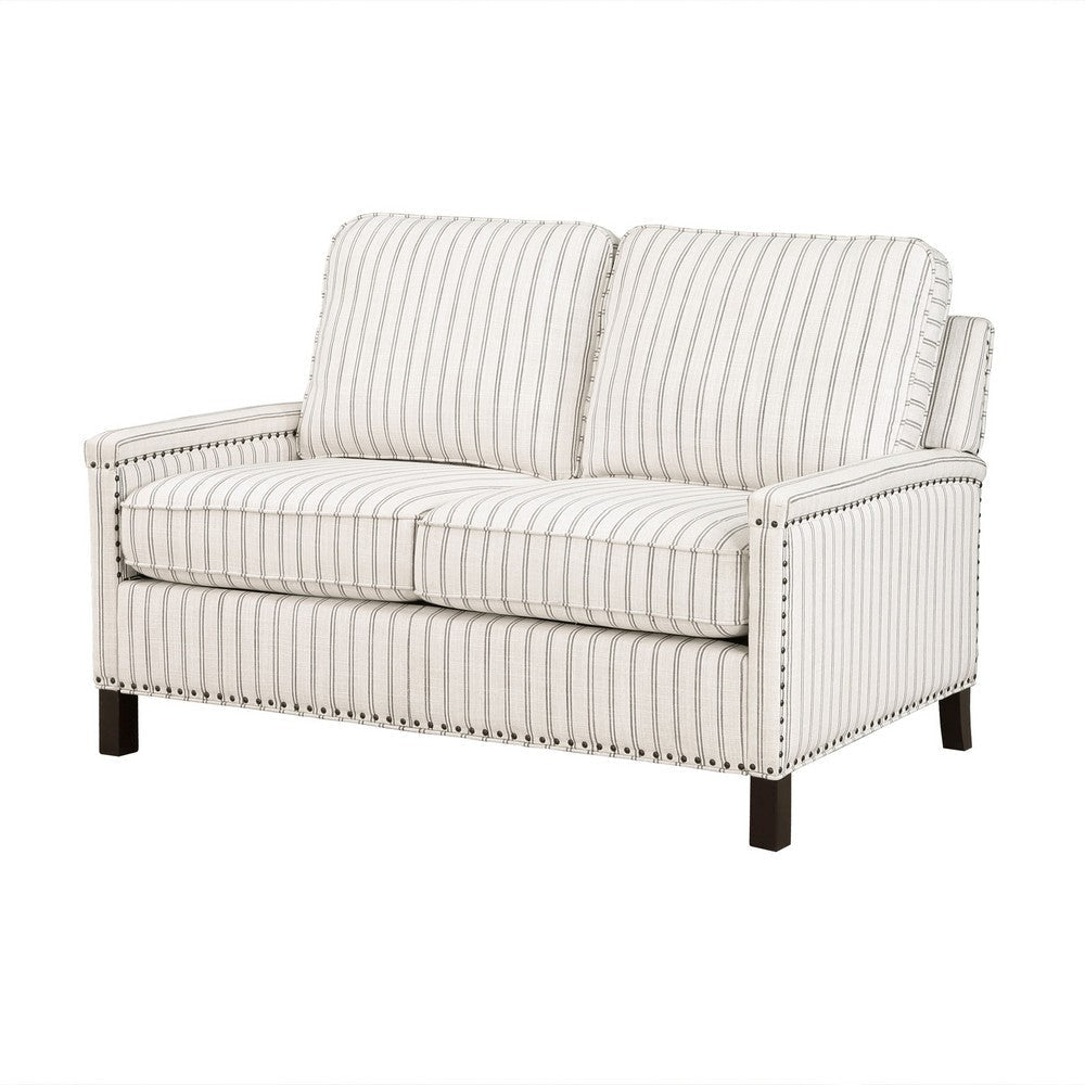 Claire 54 Inch Loveseat Beige Gray Polyester Pinstripes Design Solid Wood By Casagear Home BM315210