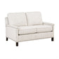 Claire 54 Inch Loveseat, Beige Gray Polyester Pinstripes Design, Solid Wood By Casagear Home