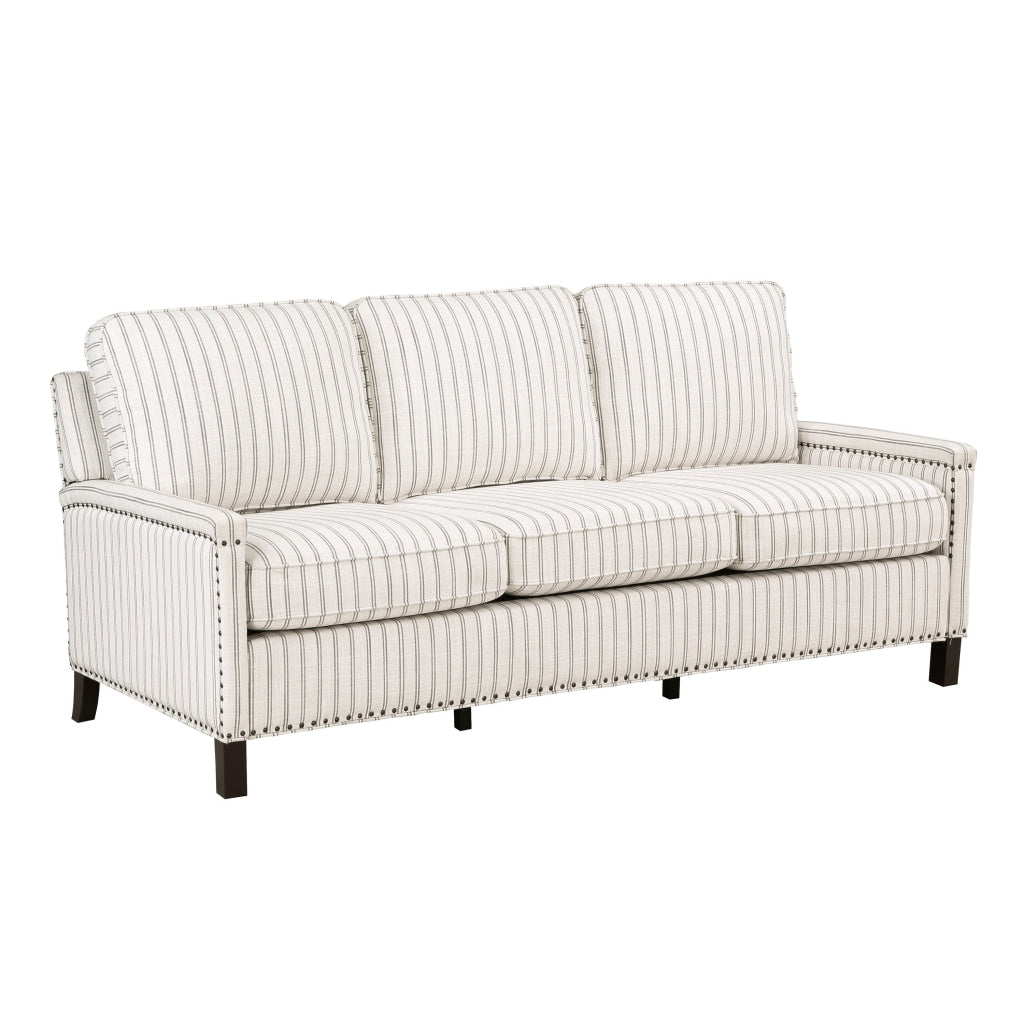 Claire 78 Inch Sofa Beige Gray Polyester Pinstripes Cushions Solid Wood By Casagear Home BM315211