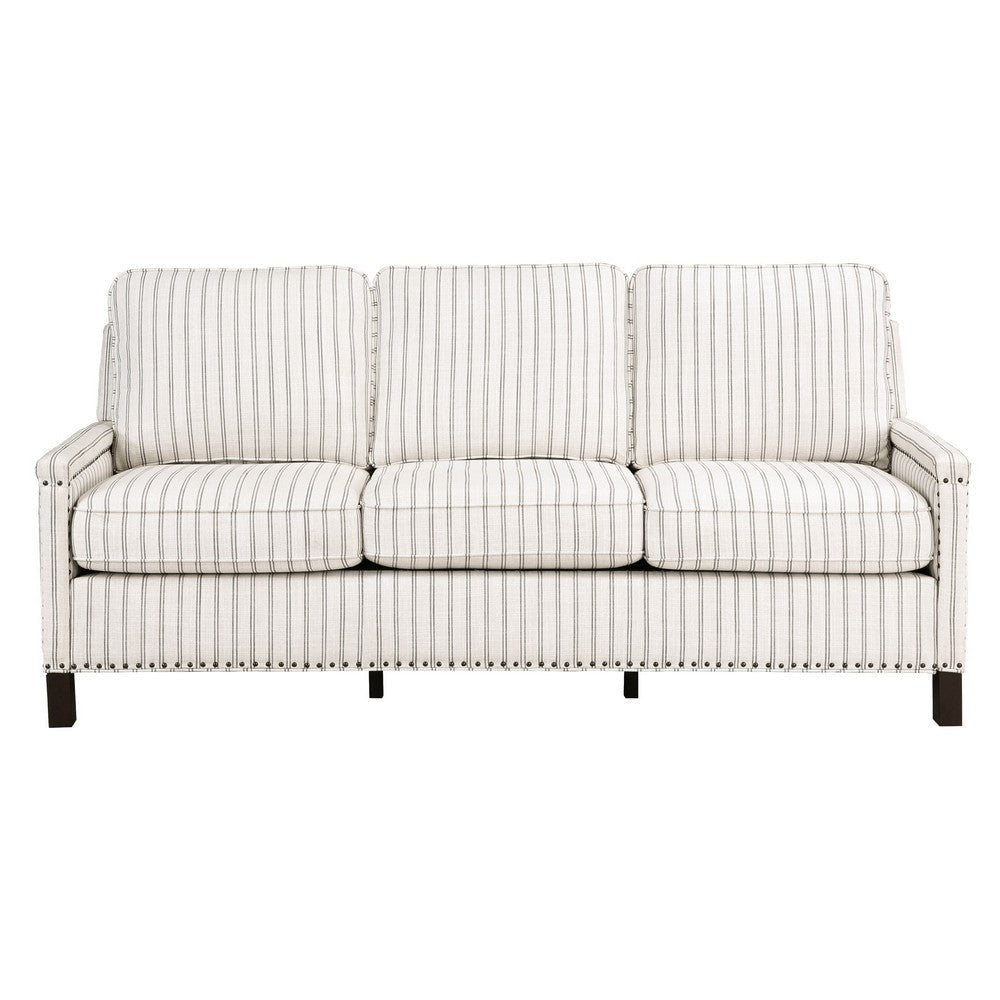 Claire 78 Inch Sofa Beige Gray Polyester Pinstripes Cushions Solid Wood By Casagear Home BM315211