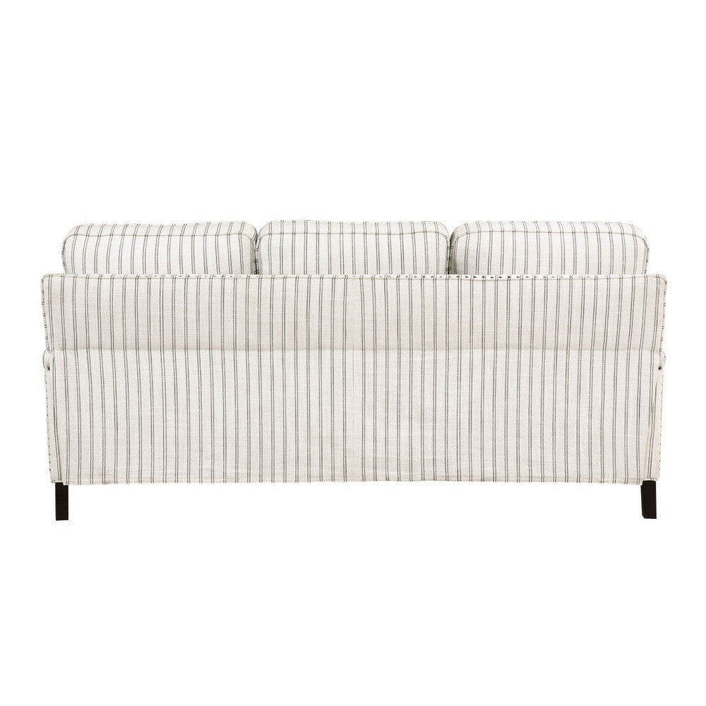 Claire 78 Inch Sofa Beige Gray Polyester Pinstripes Cushions Solid Wood By Casagear Home BM315211