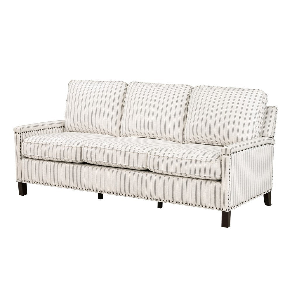 Claire 78 Inch Sofa Beige Gray Polyester Pinstripes Cushions Solid Wood By Casagear Home BM315211