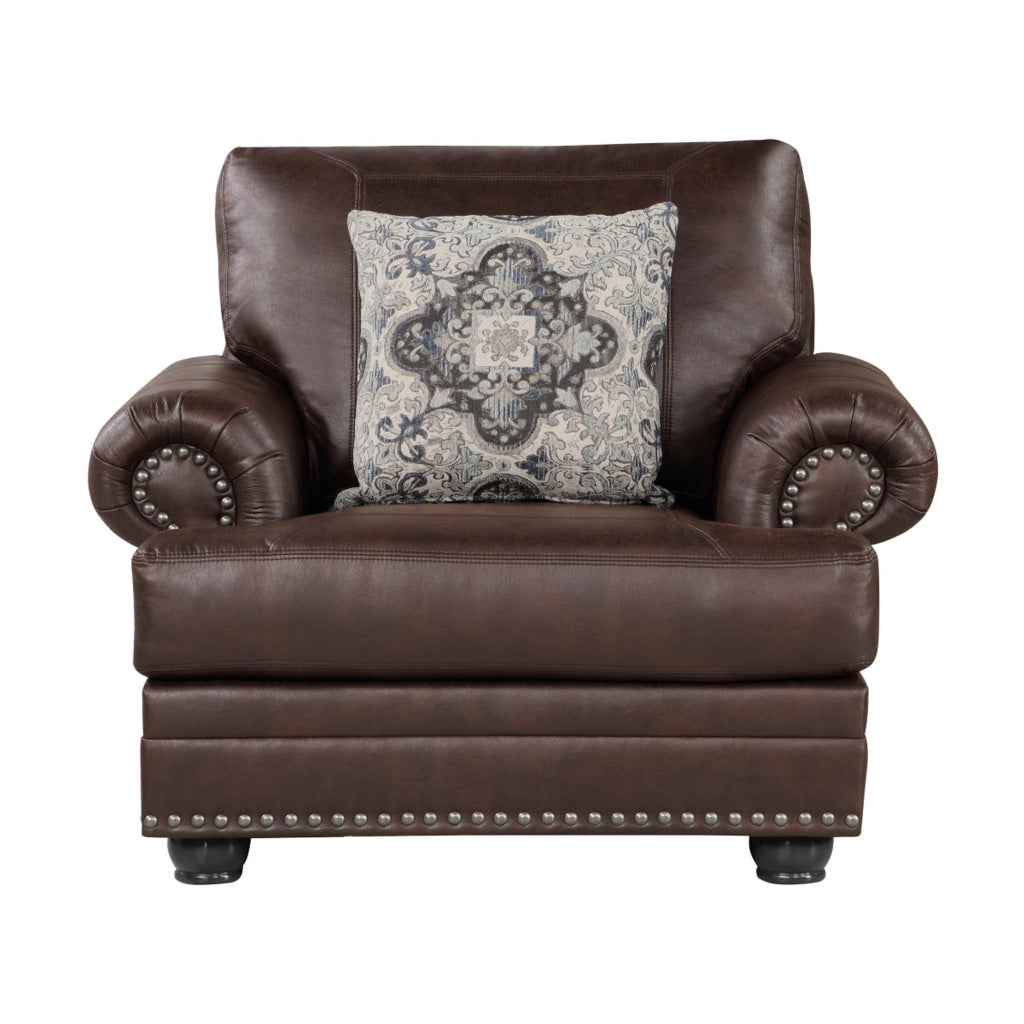 Jade 41 Inch Accent Chair Rich Brown Microfiber 1 Decor Pillow Wood By Casagear Home BM315212