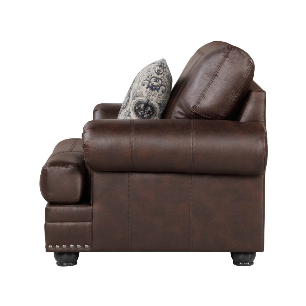 Jade 41 Inch Accent Chair Rich Brown Microfiber 1 Decor Pillow Wood By Casagear Home BM315212