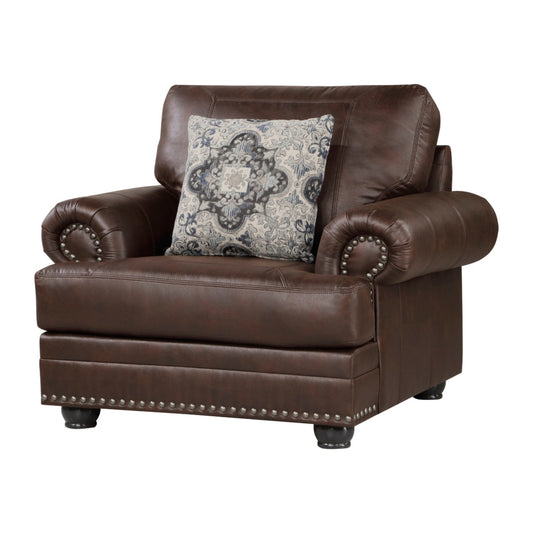 Jade 41 Inch Accent Chair, Rich Brown Microfiber, 1 Decor Pillow, Wood By Casagear Home