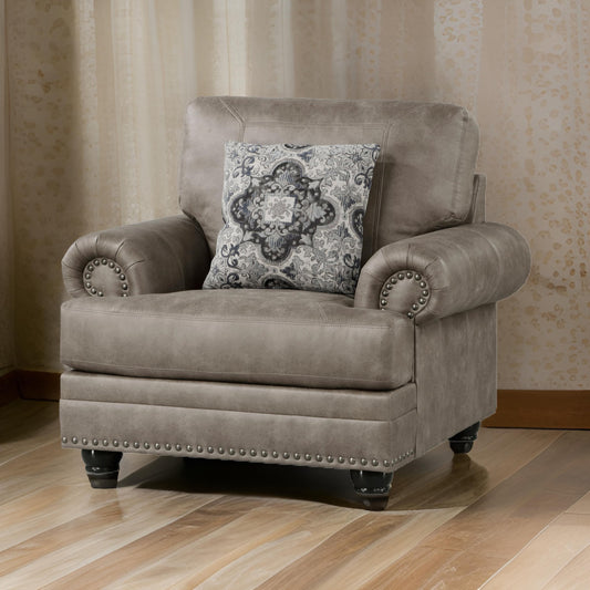 Jade 41 Inch Accent Chair Taupe Brown Microfiber 1 Decor Pillow Wood By Casagear Home BM315213