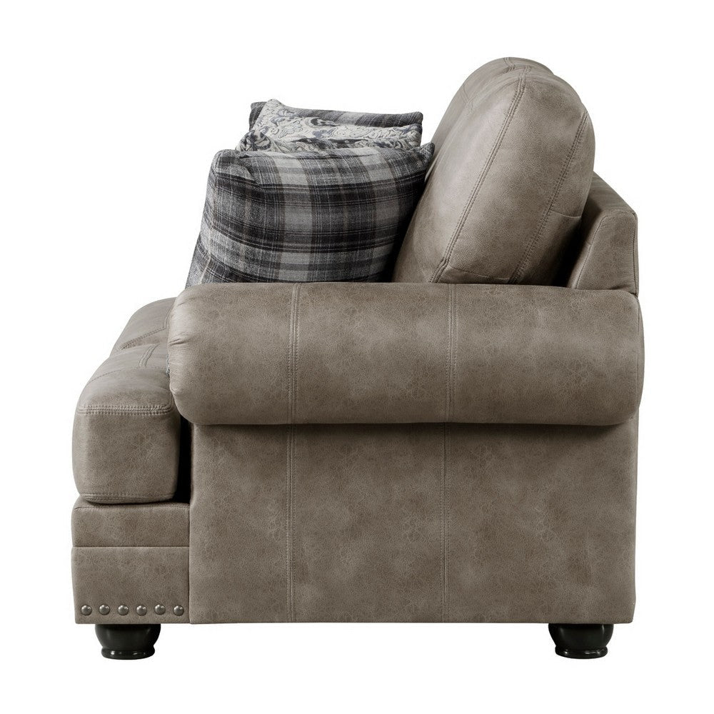 Jade 72 Inch Loveseat Taupe Brown Microfiber 4 Pillows Cushioned Wood By Casagear Home BM315215