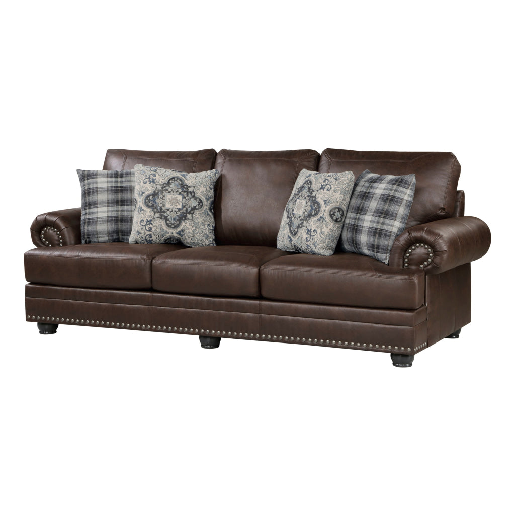 Jade 98 Inch Sofa Rich Brown Microfiber 4 Pillows Soft Cushions Wood By Casagear Home BM315216